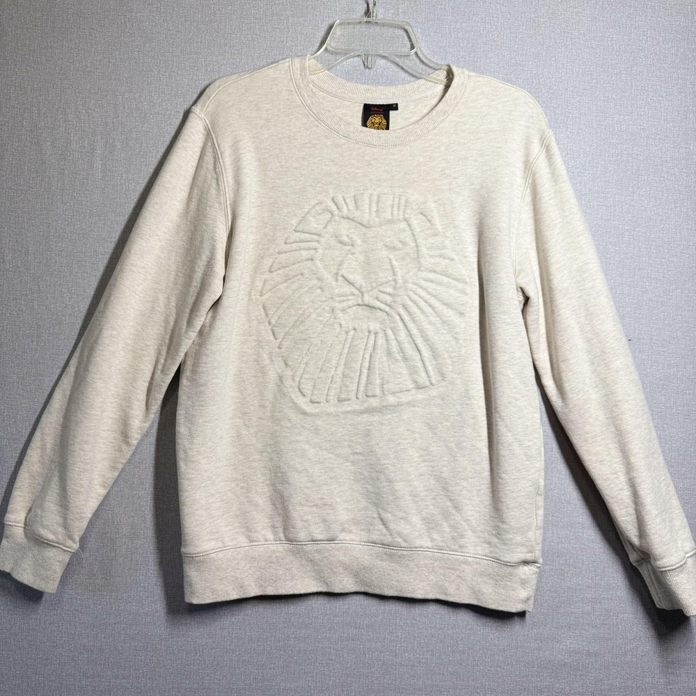Disney Sweatshirt Mens Medium Beige The Lion King Embossed Lion Crew Neck Fleece